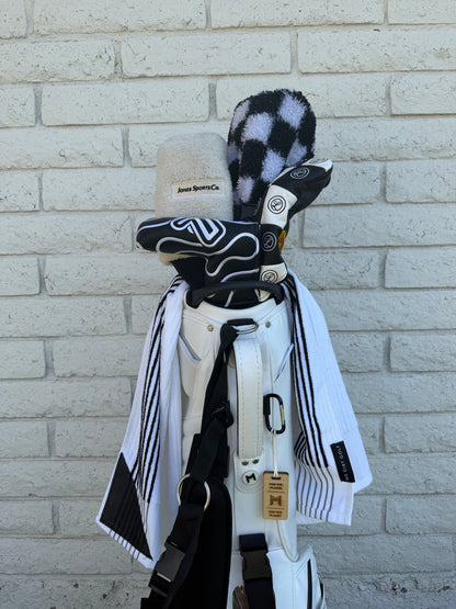 No Dirt Ultimate Caddy Towel - White w Black Stripes