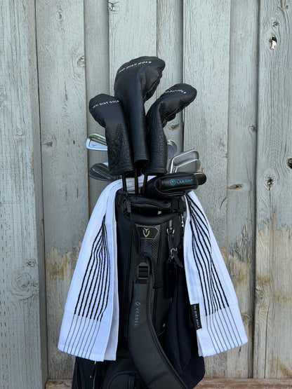 No Dirt Ultimate Caddy Towel - White w Black Stripes